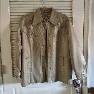 Vintage Embroidered Vinyl Snap Button Jacket size M